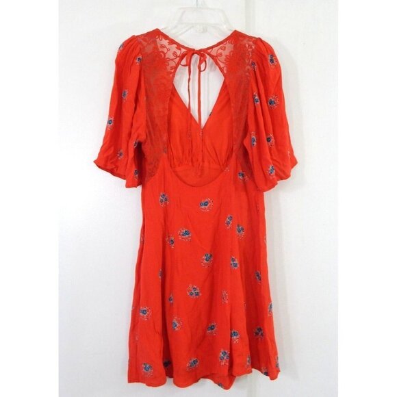 FREE PEOPLE mockingbird mini dress backless lace flutter sleeve floral XS 0 - Picture 6 of 10
